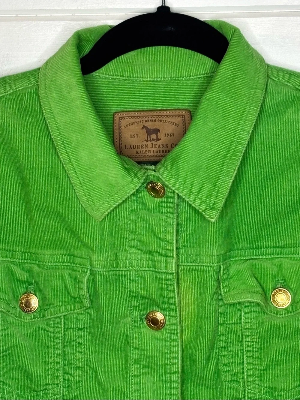 Lauren Jeans Co. Lime Green Corduroy Jacket Size M Gold Buttons 100% Cotton - Picture 3 of 15